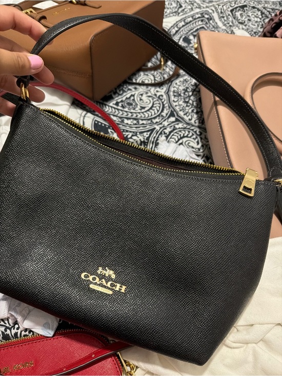 Coach Handbags - Coach Black Leather Shoulder Bag with Gold Logo